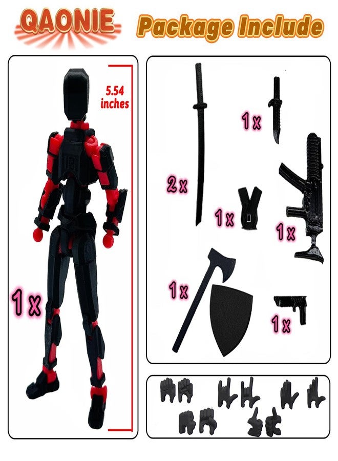 QAONIE (Assembly Completed) 3D Printed Figure 5.54-inch Dummy13 with Weapon Expansion Set, Full Body Mechanical Movable Toy, Desk Decoration. (Black) - Image 5